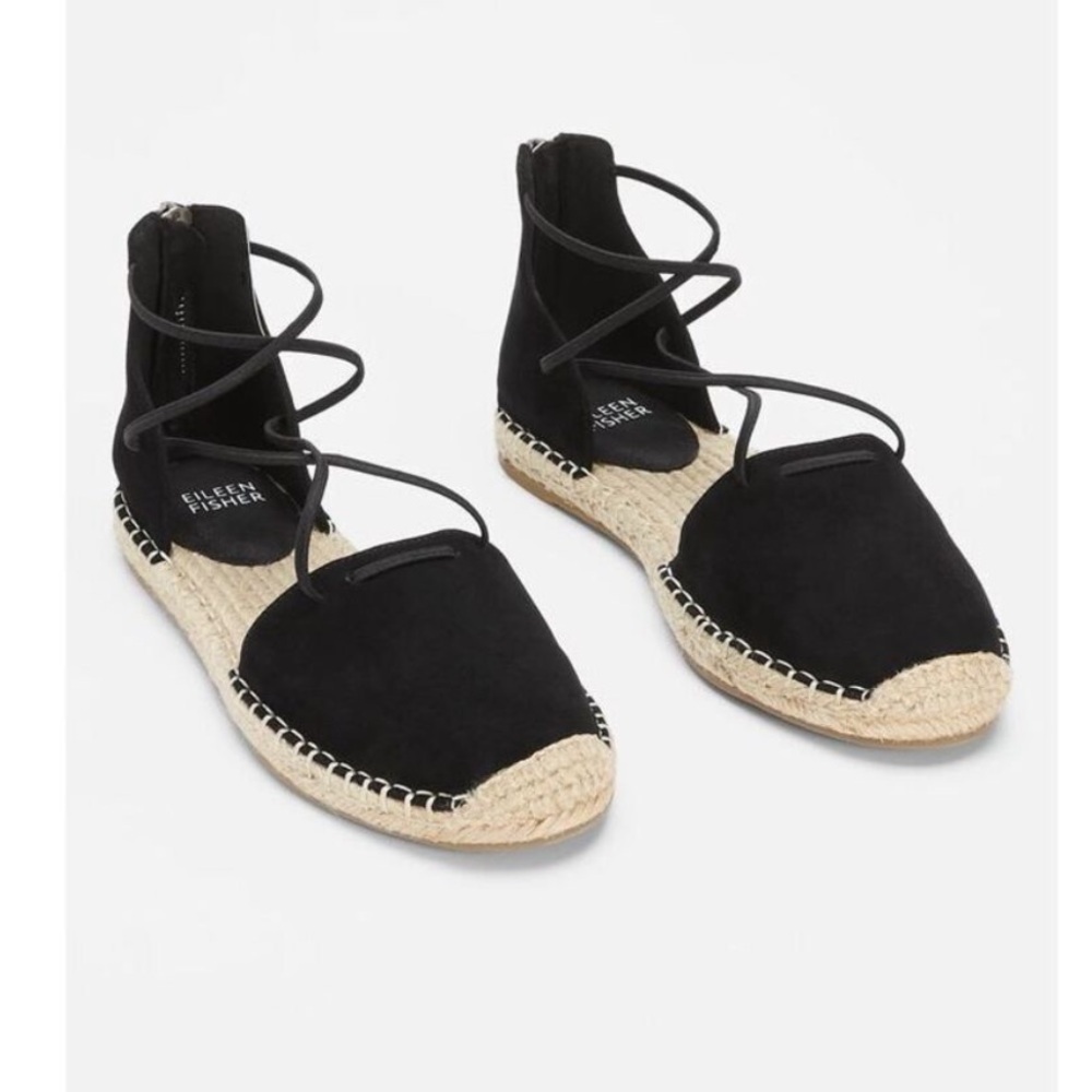 Eileen Fisher Black Leather Strappy Espadrilles